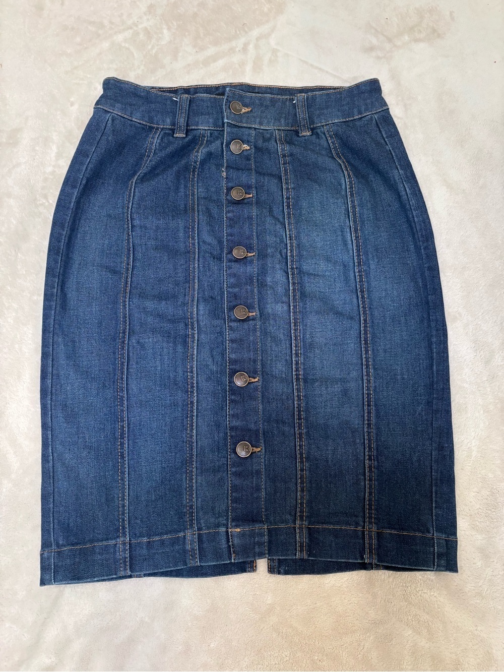 One 5 One Dark Blue Button-Front Denim Pencil Skirt Size M